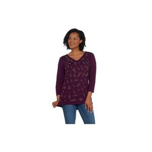 Susan Graver Weekend Cotton/Modal/Spandex Embellished Top Purple Womens Size XL